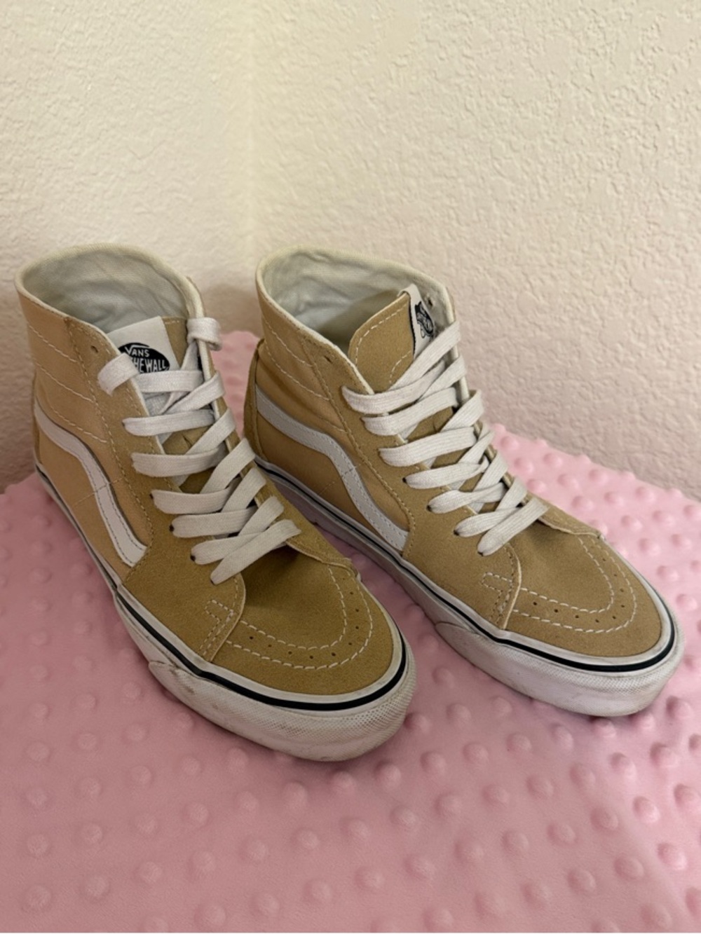 Vans Sk8-Hi High Top Sneakers in Tan and White